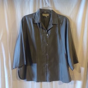 Silk Essentials Grey Silk Button Down Blouse Jacket Size 2X